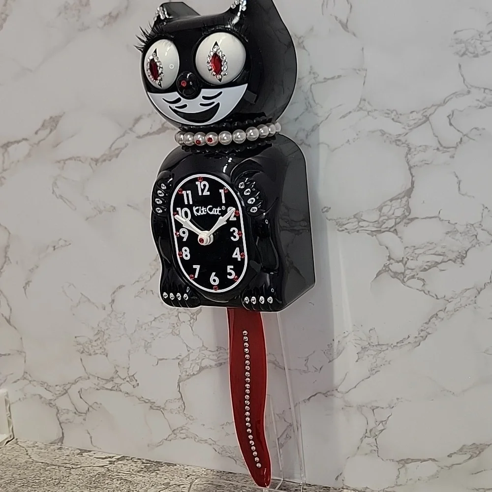 Black Jeweled Lady Kit-Cat Klock clock with red tail SUPER RARE - Picture 12 of 12